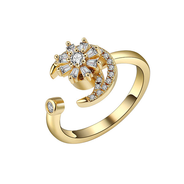 PandaHall Adjustable Opening Brass Cubic Zirconia Rotating Ring, Cuff Rings, Flower with Moon, Golden, 11mm Brass+Cubic Zirconia Moon
PandaHall Adjustable Opening Brass Cubic Zirconia Rotating Ring, Cuff Rings, Flower with Moon, Golden, 11mm Brass+Cubic Zirconia Moon