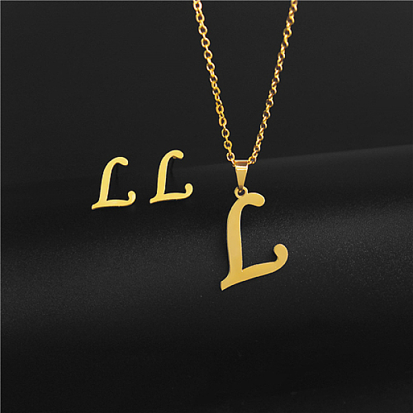 PandaHall Golden Stainless Steel Initial Letter Jewelry Set, Stud Earrings & Pendant Necklaces, Letter L, No Size Stainless Steel Letter L
PandaHall Golden Stainless Steel Initial Letter Jewelry Set, Stud Earrings & Pendant Necklaces, Letter L, No Size Stainless Steel Letter L