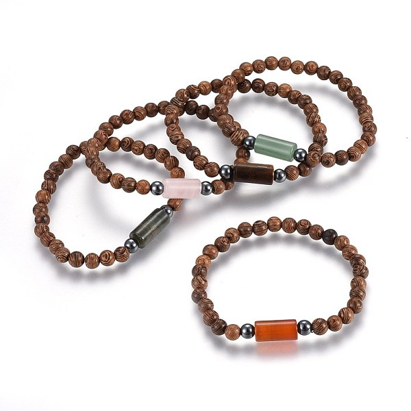 PandaHall Wood Beads Stretch Bracelets, with Natural Gemstone and Non-Magnetic Synthetic Hematite Beads, 2-1/8 inch(5.3cm) Mixed Stone
PandaHall Wood Beads Stretch Bracelets, with Natural Gemstone and Non-Magnetic Synthetic Hematite Beads, 2-1/8 inch(5.3cm) Mixed Stone