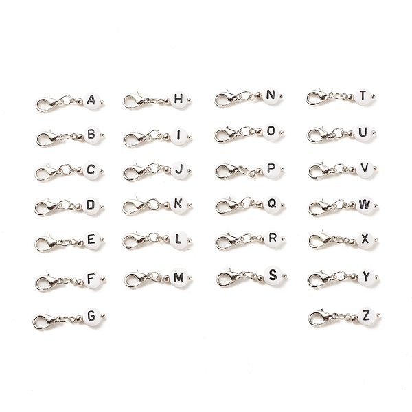 PandaHall Acrylic Pendants Decoration, with Zinc Alloy Lobster Claw Clasps and Iron Findings, Flat Round with Alphabet, White, 28mm...
PandaHall Acrylic Pendants Decoration, with Zinc Alloy Lobster Claw Clasps and Iron Findings, Flat Round with Alphabet, White, 28mm...