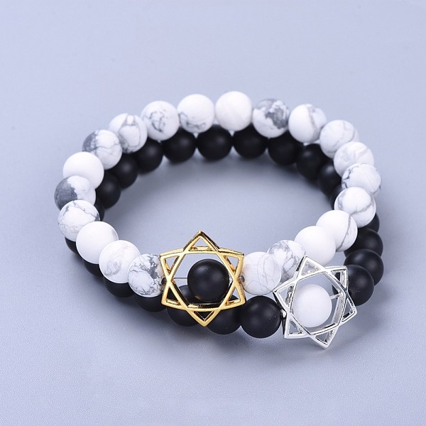PandaHall Natural Black Agate Bead and Natural Howlite Bead Stretch Bracelet Sets, with Alloy Findings, Frosted, 2-1/8 inch(5.5cm), 2pcs/set...
PandaHall Natural Black Agate Bead and Natural Howlite Bead Stretch Bracelet Sets, with Alloy Findings, Frosted, 2-1/8 inch(5.5cm), 2pcs/set...