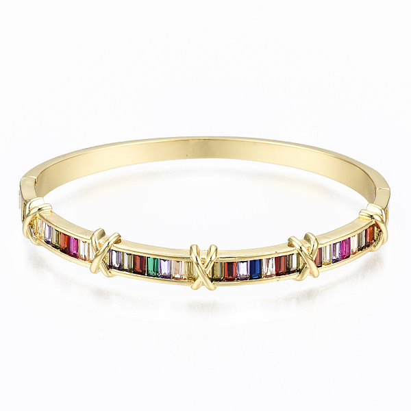 PandaHall Brass Micro Pave Cubic Zirconia Bangles, Nickel Free, Rectangle, Colorful, Real 16K Gold Plated, Inner Diameter: 2-1/4x2 inch...
PandaHall Brass Micro Pave Cubic Zirconia Bangles, Nickel Free, Rectangle, Colorful, Real 16K Gold Plated, Inner Diameter: 2-1/4x2 inch...