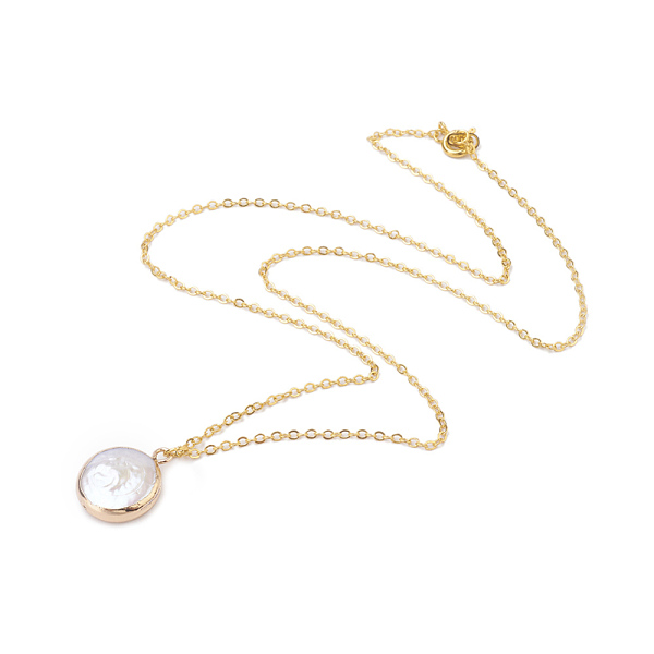 PandaHall Plated Natural Baroque Pearl Keshi Pearl Beads Necklaces, with Brass Chain, Flat Round, Golden, White, 18.1 inch(46cm) Pearl White
PandaHall Plated Natural Baroque Pearl Keshi Pearl Beads Necklaces, with Brass Chain, Flat Round, Golden, White, 18.1 inch(46cm) Pearl White