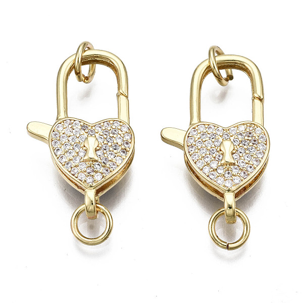 PandaHall Brass Micro Pave Clear Cubic Zirconia Lobster Claw Clasps, with Jump Ring, Nickel Free, Heart, Real 16K Gold Plated, 26x15x6.5mm...
PandaHall Brass Micro Pave Clear Cubic Zirconia Lobster Claw Clasps, with Jump Ring, Nickel Free, Heart, Real 16K Gold Plated, 26x15x6.5mm...