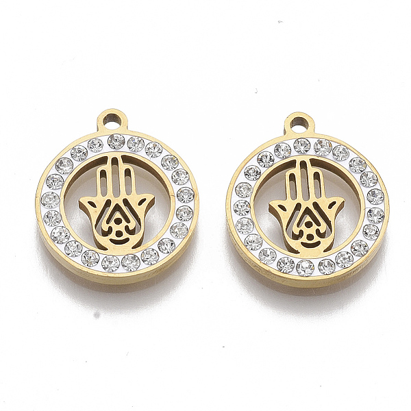 PandaHall 201 Stainless Steel Pendants, with Polymer Clay Crystal Rhinestone, for Religion, Flat Round with Hamsa Hand/Hand of Fatima/Hand..., Clear
PandaHall 201 Stainless Steel Pendants, with Polymer Clay Crystal Rhinestone, for Religion, Flat Round with Hamsa Hand/Hand of Fatima/Hand..., Clear