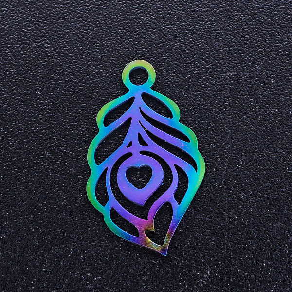 PandaHall Ion Plating(IP) 201 Stainless Steel Pendants, Peacock Feathe, Rainbow Color, 18x10.5x1mm, Hole: 1.5mm 201 Stainless Steel Feather
PandaHall Ion Plating(IP) 201 Stainless Steel Pendants, Peacock Feathe, Rainbow Color, 18x10.5x1mm, Hole: 1.5mm 201 Stainless Steel Feather