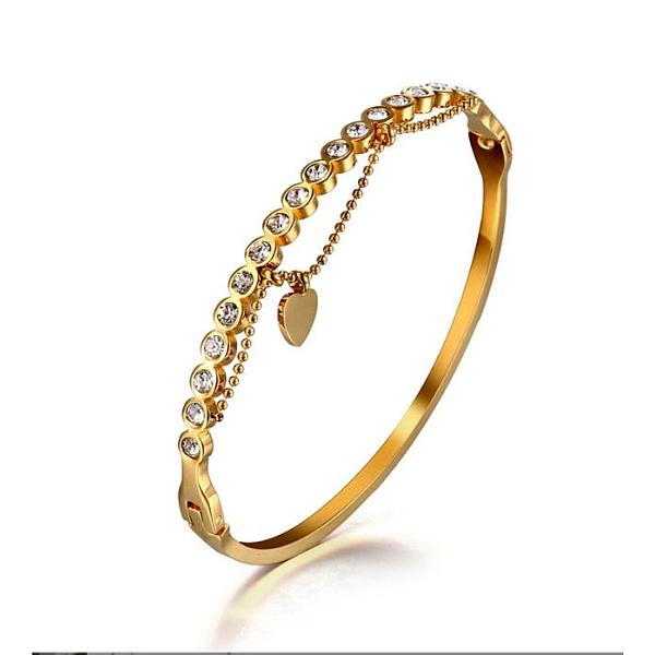 PandaHall Crystal Rhinestone Hinger Bangle, Titanium Steel Heart Tassel Charms Bangle, Golden, Inner Diameter: 1-3/4x2-1/8 inch(4.35x5.4cm)...
PandaHall Crystal Rhinestone Hinger Bangle, Titanium Steel Heart Tassel Charms Bangle, Golden, Inner Diameter: 1-3/4x2-1/8 inch(4.35x5.4cm)...