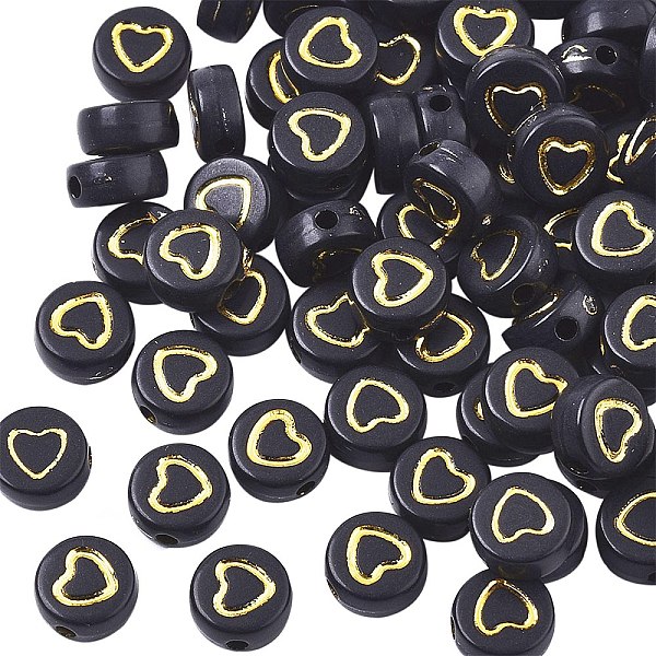 PandaHall Opaque Acrylic Beads, Flat Round with Heart, Golden Plated, Black, 7x3~4mm, Hole: 1.5mm, about 1850pcs/250g Acrylic Flat Round...
PandaHall Opaque Acrylic Beads, Flat Round with Heart, Golden Plated, Black, 7x3~4mm, Hole: 1.5mm, about 1850pcs/250g Acrylic Flat Round...