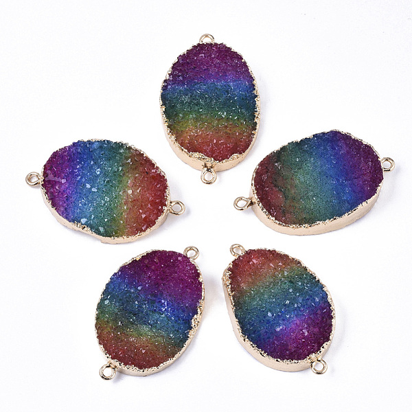 PandaHall Natural Druzy Agate Links Connectors, with Edge Golden Plated Iron Loop, Oval, Dyed, Colorful, 51x30~31x11~12.5mm, Hole: 2mm...
PandaHall Natural Druzy Agate Links Connectors, with Edge Golden Plated Iron Loop, Oval, Dyed, Colorful, 51x30~31x11~12.5mm, Hole: 2mm...