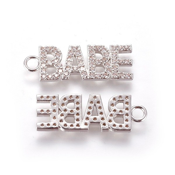 PandaHall Brass Micro Pave Cubic Zirconia Pendants, Word Babe, Clear, Platinum, 30x10x2mm, Hole: 3mm Brass+Cubic Zirconia Word Clear
PandaHall Brass Micro Pave Cubic Zirconia Pendants, Word Babe, Clear, Platinum, 30x10x2mm, Hole: 3mm Brass+Cubic Zirconia Word Clear