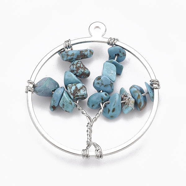 PandaHall Brass Wire Wrapped Pendants, with Dyed Synthetic Turquoise Chip Beads, Ring with Tree, Platinum, 35x30x5~10mm, Hole: 1mm Synthetic...
PandaHall Brass Wire Wrapped Pendants, with Dyed Synthetic Turquoise Chip Beads, Ring with Tree, Platinum, 35x30x5~10mm, Hole: 1mm Synthetic...
