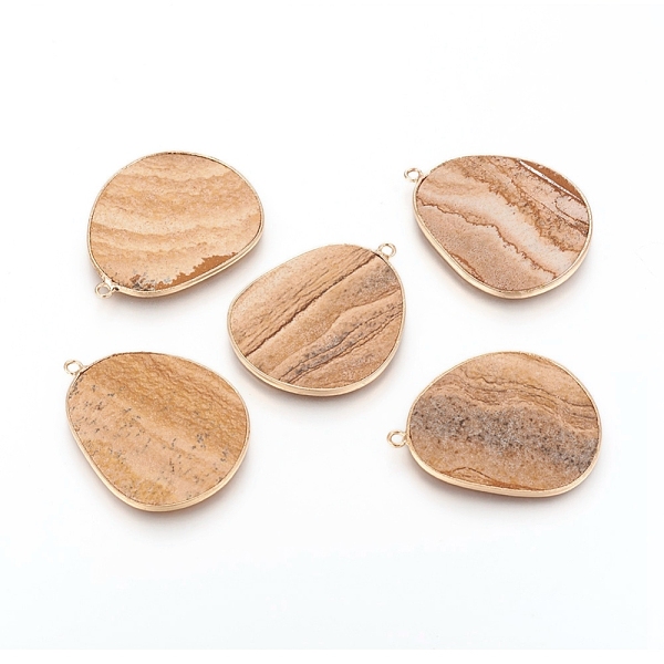 PandaHall Natural Picture Jasper Pendants, with Brass Findings, Golden, 33.5~34x27x2mm, Hole: 1.5mm Picture Jasper Others
PandaHall Natural Picture Jasper Pendants, with Brass Findings, Golden, 33.5~34x27x2mm, Hole: 1.5mm Picture Jasper Others