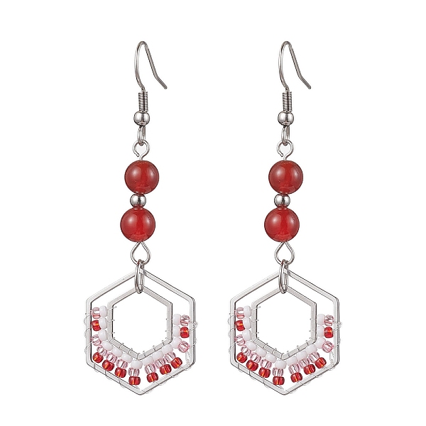 PandaHall 304 Stainless Steel Linking Ring Dangle Earring, Natural Carnelian and Glass Beads, Hexagon, 64x21mm Carnelian Hexagon
PandaHall 304 Stainless Steel Linking Ring Dangle Earring, Natural Carnelian and Glass Beads, Hexagon, 64x21mm Carnelian Hexagon