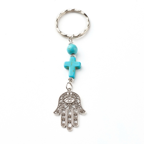 PandaHall Synthetic Turquoise beads Keychain, with Tibetan Style Alloy Pendants, Spacer Beads and Iron Eye Pin, Cross & Hamsa Hand/Hand of...
PandaHall Synthetic Turquoise beads Keychain, with Tibetan Style Alloy Pendants, Spacer Beads and Iron Eye Pin, Cross & Hamsa Hand/Hand of...