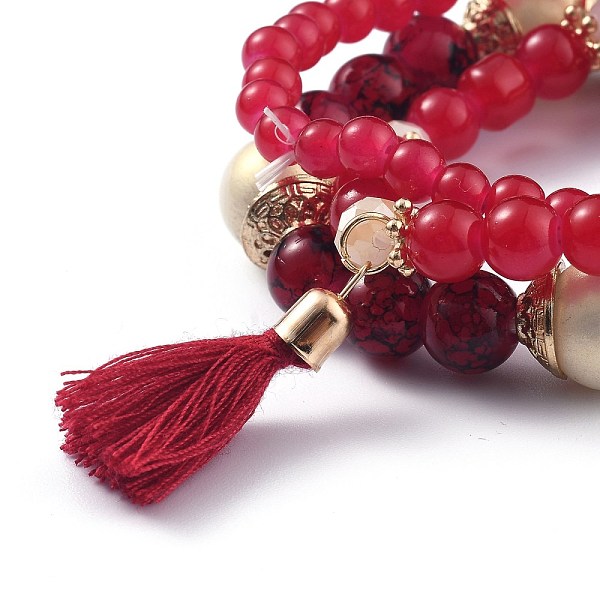 PandaHall Multi-layered Stretch Bracelets Sets, Stackable Bracelets, with Acrylic Beads, Golden Plated Alloy Spacer Beads and Yarn Tassel..., Red
PandaHall Multi-layered Stretch Bracelets Sets, Stackable Bracelets, with Acrylic Beads, Golden Plated Alloy Spacer Beads and Yarn Tassel..., Red