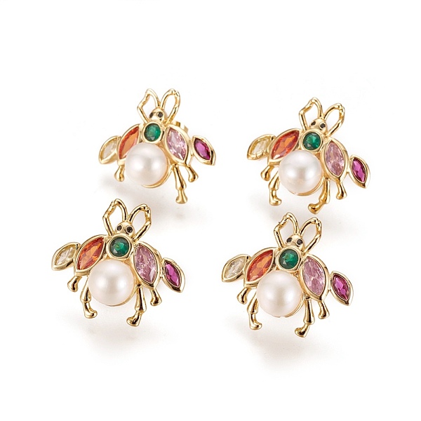 PandaHall Cubic Zirconia Stud Earrings, with Ear Nut, Natural Pearl and Brass Findings, Insect, Golden, 20x23mm, Pin: 0.8mm Pearl
PandaHall Cubic Zirconia Stud Earrings, with Ear Nut, Natural Pearl and Brass Findings, Insect, Golden, 20x23mm, Pin: 0.8mm Pearl