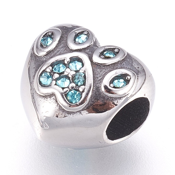 PandaHall 304 Stainless Steel European Beads, Large Hole Beads, with Rhinestone, Heart with Dog Footprints, Antique Silver, Aquamarine..., Cyan
PandaHall 304 Stainless Steel European Beads, Large Hole Beads, with Rhinestone, Heart with Dog Footprints, Antique Silver, Aquamarine..., Cyan