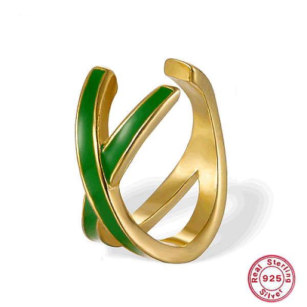 PandaHall Real 18K Gold Plated 925 Sterling Silver Criss Cross Cuff Earring, with Enamel, Green, 13x13mm Sterling Silver Green
PandaHall Real 18K Gold Plated 925 Sterling Silver Criss Cross Cuff Earring, with Enamel, Green, 13x13mm Sterling Silver Green