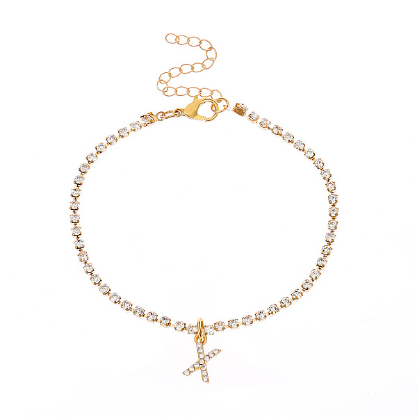 PandaHall Fashionable and Creative Rhinestone Anklet Bracelets, English Letter X Hip-hop Creative Beach Anklet for Women, Golden Alloy
PandaHall Fashionable and Creative Rhinestone Anklet Bracelets, English Letter X Hip-hop Creative Beach Anklet for Women, Golden Alloy