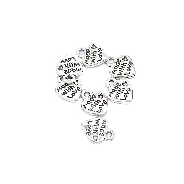 PandaHall Valentine's Day Theme, Tibetan Style Alloy Charms, Heart with Word Made with Love, Silver, 12x10mm, Hole: 1.5mm Alloy Heart
PandaHall Valentine's Day Theme, Tibetan Style Alloy Charms, Heart with Word Made with Love, Silver, 12x10mm, Hole: 1.5mm Alloy Heart