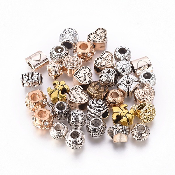 PandaHall Tibetan Style Alloy European Stopper Beads, Large Hole Beads, Mixed Shapes, Mixed Color, 10~13x8~11x4~10.5mm, Hole: 4~5mm Alloy..., Multicolor
PandaHall Tibetan Style Alloy European Stopper Beads, Large Hole Beads, Mixed Shapes, Mixed Color, 10~13x8~11x4~10.5mm, Hole: 4~5mm Alloy..., Multicolor