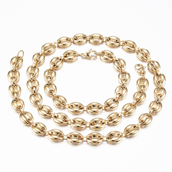 PandaHall Vacuum Plating 201 Stainless Steel Jewelry Sets, Coffee Bean Chain Necklaces and Bracelets, with Lobster Claw Clasps, Oval, Golden...
PandaHall Vacuum Plating 201 Stainless Steel Jewelry Sets, Coffee Bean Chain Necklaces and Bracelets, with Lobster Claw Clasps, Oval, Golden...