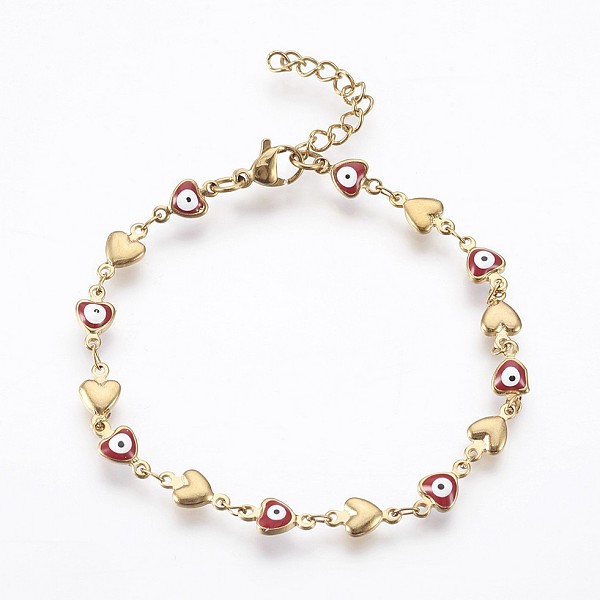 PandaHall Ion Plating(IP) 304 Stainless Steel Link Chain Bracelets, with Enamel and Lobster Claw Clasps, Heart with Evil Eye, Red, 7-1/4...
PandaHall Ion Plating(IP) 304 Stainless Steel Link Chain Bracelets, with Enamel and Lobster Claw Clasps, Heart with Evil Eye, Red, 7-1/4...