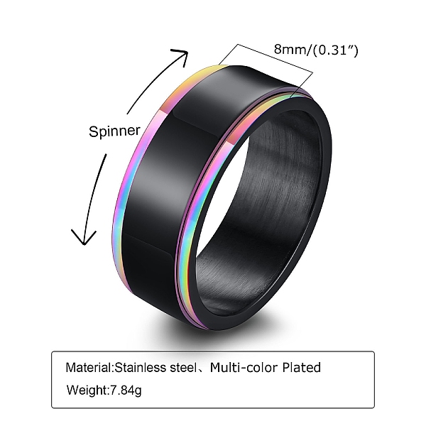 PandaHall Stainless Steel Black Rainbow Color Rotatable Ring, Wide Band Ring for Men, Black, US Size 9(18.9mm) Stainless Steel
PandaHall Stainless Steel Black Rainbow Color Rotatable Ring, Wide Band Ring for Men, Black, US Size 9(18.9mm) Stainless Steel