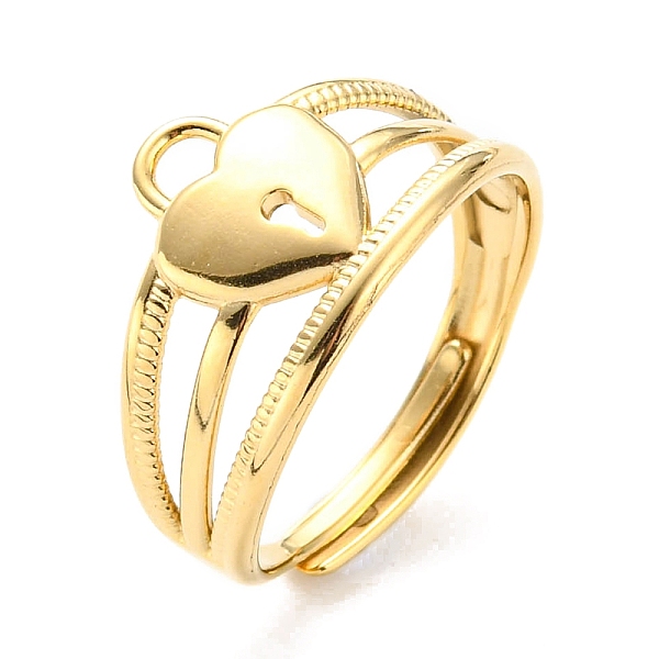 PandaHall 304 Stainless Steel Heart Padlock Adjustable Ring for Women, Real 14K Gold Plated, US Size 7 1/4(17.5mm) 304 Stainless Steel Lock
PandaHall 304 Stainless Steel Heart Padlock Adjustable Ring for Women, Real 14K Gold Plated, US Size 7 1/4(17.5mm) 304 Stainless Steel Lock