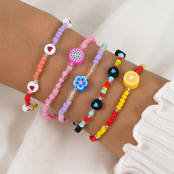 PandaHall Candy-colored Heart Fruit Clay Beads Elastic Bracelet Set for Women and Kids (5 Pieces) Glass Multicolor
PandaHall Candy-colored Heart Fruit Clay Beads Elastic Bracelet Set for Women and Kids (5 Pieces) Glass Multicolor