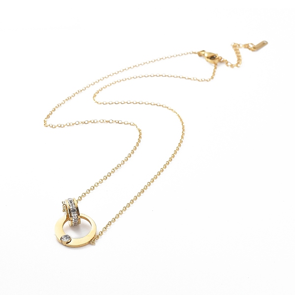 PandaHall Ion Plating(IP) 304 Stainless Steel with Rhinestone Pendant Necklace, Interlock Double Rings, Golden, 16.93 inch(43cm) Rhinestone..., Clear
PandaHall Ion Plating(IP) 304 Stainless Steel with Rhinestone Pendant Necklace, Interlock Double Rings, Golden, 16.93 inch(43cm) Rhinestone..., Clear