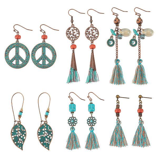 PandaHall FIBLOOM 6 Pair 6 Style Bohemian Vintage Tassel Earrings Set, Leaf & Tree & Peace Sign Dangle Earrings with Natural Shell for Women...
PandaHall FIBLOOM 6 Pair 6 Style Bohemian Vintage Tassel Earrings Set, Leaf & Tree & Peace Sign Dangle Earrings with Natural Shell for Women...