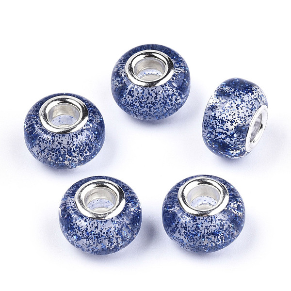 PandaHall Epoxy Resin European Beads, Large Hole Beads, with Glitter Powder and Platinum Tone Brass Double Cores, Rondelle, Royal Blue...
PandaHall Epoxy Resin European Beads, Large Hole Beads, with Glitter Powder and Platinum Tone Brass Double Cores, Rondelle, Royal Blue...