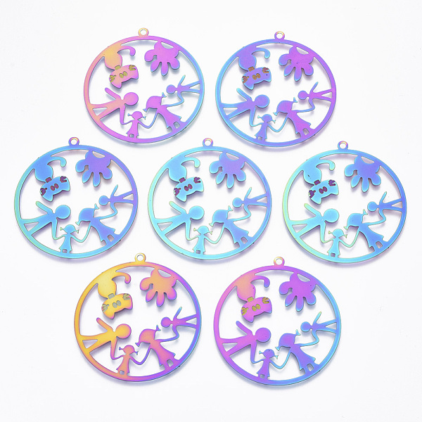 PandaHall Ion Plating(IP) 304 Stainless Steel Filigree Pendants, Etched Metal Embellishments, Ring with Family & Cat, Rainbow Color...
PandaHall Ion Plating(IP) 304 Stainless Steel Filigree Pendants, Etched Metal Embellishments, Ring with Family & Cat, Rainbow Color...
