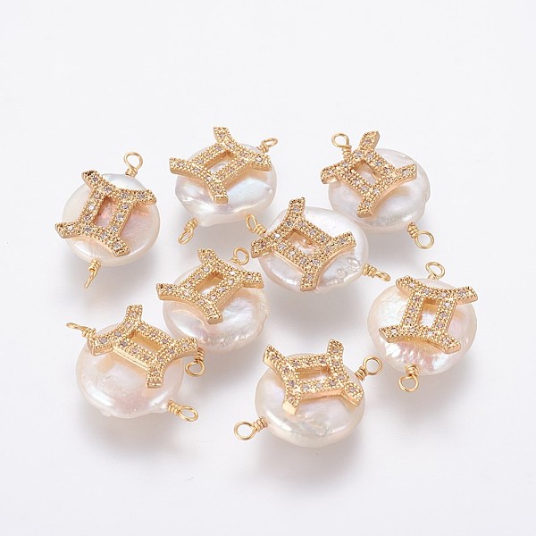 PandaHall Natural Pearl Links connectors, with Brass Micro Pave Cubic Zirconia Findings, Flat Round with Constellation, Golden, Clear...
PandaHall Natural Pearl Links connectors, with Brass Micro Pave Cubic Zirconia Findings, Flat Round with Constellation, Golden, Clear...