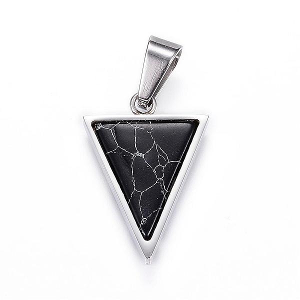 PandaHall 304 Stainless Steel Pendants, Triangle, with Natural Howlite, Dyed, Stainless Steel Color, 25.5x18x3mm, Hole: 7x5mm Natural..., Black
PandaHall 304 Stainless Steel Pendants, Triangle, with Natural Howlite, Dyed, Stainless Steel Color, 25.5x18x3mm, Hole: 7x5mm Natural..., Black