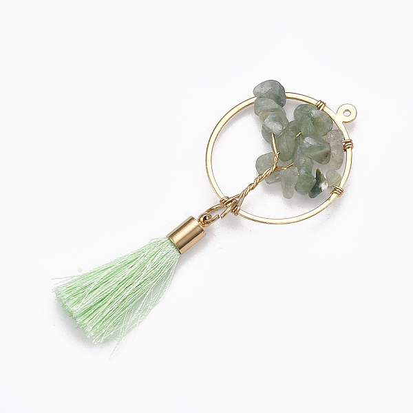 PandaHall Brass Wire Wrapped Big Pendants, with Natural Green Aventurine Chip Beads and Polyester Tassel, Ring with Tree, Golden...
PandaHall Brass Wire Wrapped Big Pendants, with Natural Green Aventurine Chip Beads and Polyester Tassel, Ring with Tree, Golden...