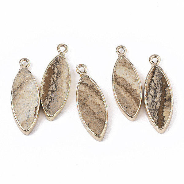 PandaHall Edge Golden Plated Natural Picture Jasper Pendants, with Iron Loop, Horse Eye, 28.5~30.5x10.5x3.5mm, Hole: 1.6mm Picture Jasper...
PandaHall Edge Golden Plated Natural Picture Jasper Pendants, with Iron Loop, Horse Eye, 28.5~30.5x10.5x3.5mm, Hole: 1.6mm Picture Jasper...