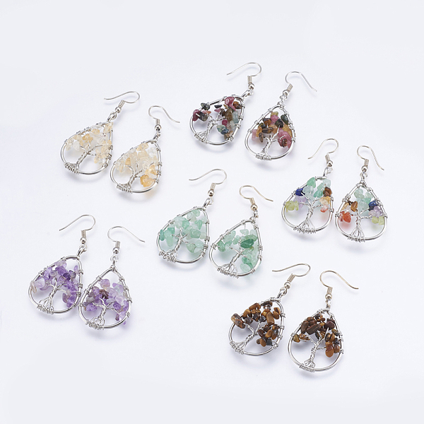 PandaHall Natural Gemstone Dangle Earrings, with Brass Findings, Teardrop with Tree of Life, 53~54mm, Pin: 0.7mm Mixed Stone Multicolor
PandaHall Natural Gemstone Dangle Earrings, with Brass Findings, Teardrop with Tree of Life, 53~54mm, Pin: 0.7mm Mixed Stone Multicolor
