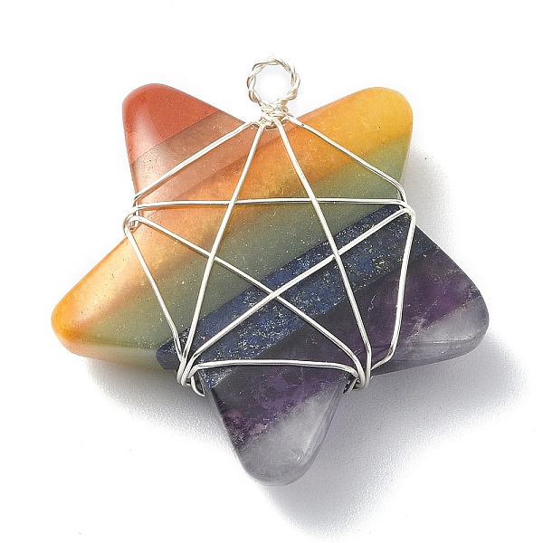 PandaHall 7 Chakra Gemstone Copper Wire Wrapped Pendants, Natural Mixed Stone Star Charms, Silver, 31~32x29.5~30x9mm, Hole: 2.5mm Mixed...
PandaHall 7 Chakra Gemstone Copper Wire Wrapped Pendants, Natural Mixed Stone Star Charms, Silver, 31~32x29.5~30x9mm, Hole: 2.5mm Mixed...