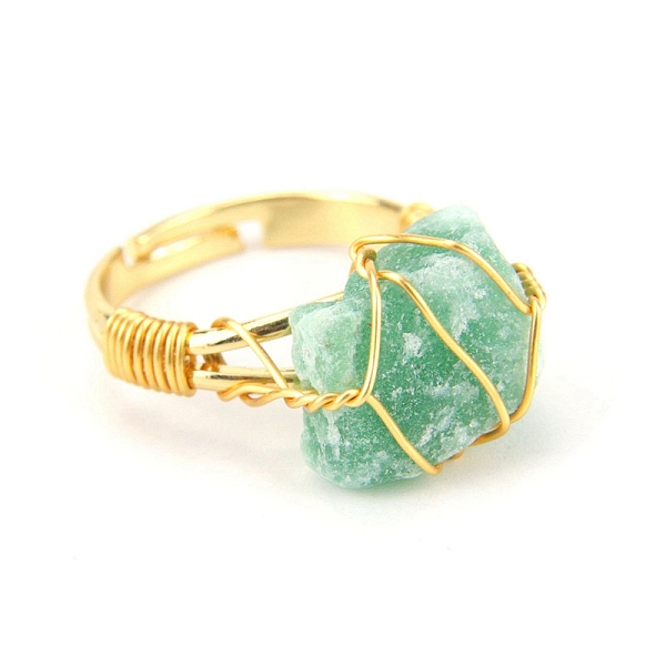 PandaHall Natural Green Aventurine Nugget Adjustable Rings, Golden Copper Wire Wrap Ring, Inner Diameter: 19mm Green Aventurine Nuggets
PandaHall Natural Green Aventurine Nugget Adjustable Rings, Golden Copper Wire Wrap Ring, Inner Diameter: 19mm Green Aventurine Nuggets