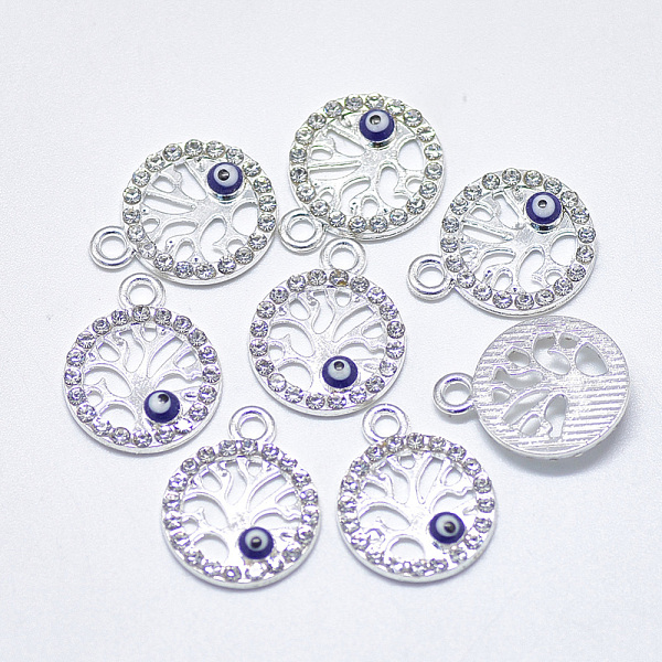 PandaHall Alloy Pendants, with Crystal Rhinestone and Blue Enamel, Flat Round with Tree of Life and Evil Eye, Silver Color Plated...
PandaHall Alloy Pendants, with Crystal Rhinestone and Blue Enamel, Flat Round with Tree of Life and Evil Eye, Silver Color Plated...