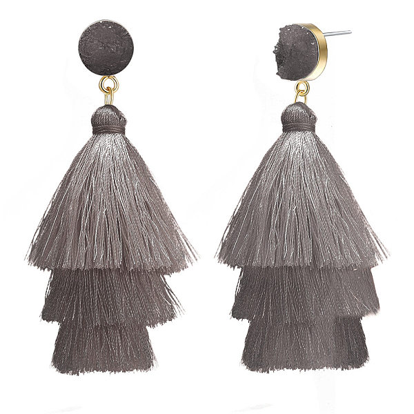 PandaHall SHEGRACE Brass Stud Earrings, Dangle Earrings, with Resin and Tassel Pendants, Dark Gray, 88mm Resin Gray
PandaHall SHEGRACE Brass Stud Earrings, Dangle Earrings, with Resin and Tassel Pendants, Dark Gray, 88mm Resin Gray