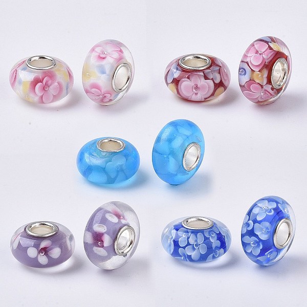 PandaHall Handmade Lampwork European Beads, Inner Flower, Large Hole Beads, with Silver Color Plated Brass Single Cores, Rondelle, Mixed..., Multicolor
PandaHall Handmade Lampwork European Beads, Inner Flower, Large Hole Beads, with Silver Color Plated Brass Single Cores, Rondelle, Mixed..., Multicolor