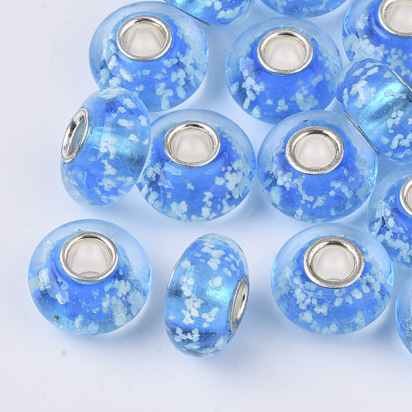 PandaHall Handmade Lampwork European Beads, Large Hole Beads, with Brass Silver Color Plated Single Cores, Luminous, Rondelle, Dodger Blue...
PandaHall Handmade Lampwork European Beads, Large Hole Beads, with Brass Silver Color Plated Single Cores, Luminous, Rondelle, Dodger Blue...