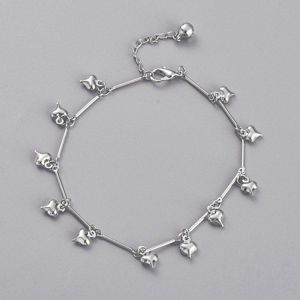 PandaHall Brass Heart Charm Anklets, with Bar Link Chains and Bell Charms, Platinum, 8-7/8 inch(22.5cm) Brass
PandaHall Brass Heart Charm Anklets, with Bar Link Chains and Bell Charms, Platinum, 8-7/8 inch(22.5cm) Brass