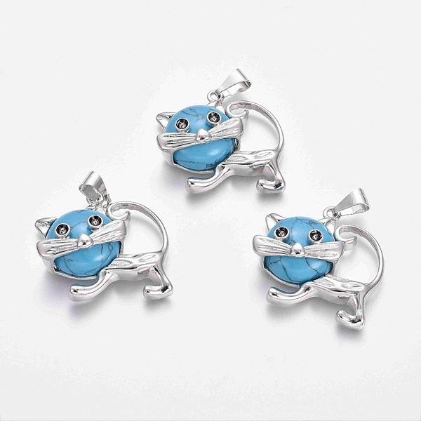 PandaHall Synthetic Turquoise Kitten Pendants, with Platinum Tone Brass Findings, Cartoon Cat Shape, 28x30x9mm, Hole: 5x7mm Synthetic...
PandaHall Synthetic Turquoise Kitten Pendants, with Platinum Tone Brass Findings, Cartoon Cat Shape, 28x30x9mm, Hole: 5x7mm Synthetic...