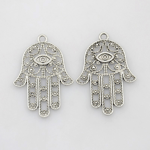 PandaHall Tibetan Style Alloy Pendants, Cadmium Free & Nickel Free & Lead Free, Hamsa Hand/Hand of Fatima/Hand of Miriam, Antique Silver...
PandaHall Tibetan Style Alloy Pendants, Cadmium Free & Nickel Free & Lead Free, Hamsa Hand/Hand of Fatima/Hand of Miriam, Antique Silver...