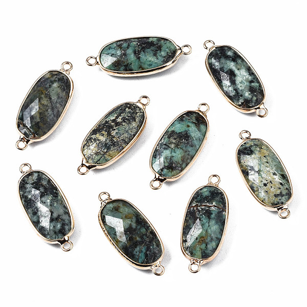 PandaHall Natural African Turquoise(Jasper) Link Connectors, with Golden Plated Brass Edge and Loop, Faceted, Oval, 27~28x11.5x5mm, Hole...
PandaHall Natural African Turquoise(Jasper) Link Connectors, with Golden Plated Brass Edge and Loop, Faceted, Oval, 27~28x11.5x5mm, Hole...