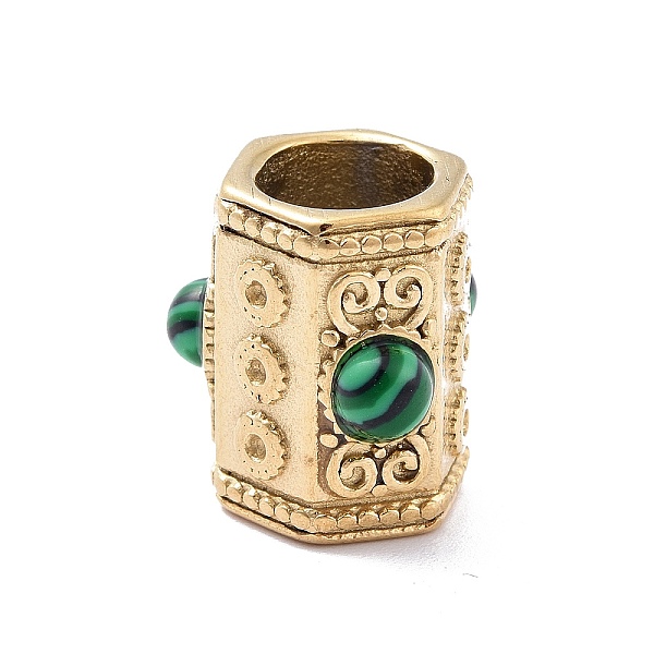 PandaHall Ion Plating(IP) 304 Stainless Steel Hexagonal Prisms Beads, Large Hole Beads, with Synthetic Malachite, 14.9x13x13.5mm, Hole...
PandaHall Ion Plating(IP) 304 Stainless Steel Hexagonal Prisms Beads, Large Hole Beads, with Synthetic Malachite, 14.9x13x13.5mm, Hole...